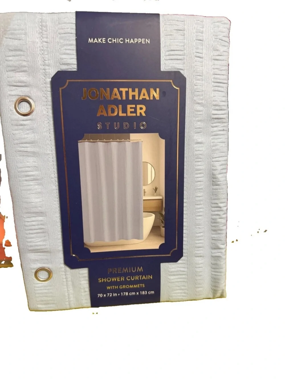 Jonathan Adler Studio Solid Light Blue Embossed Grommet Shower Curtain 70x72 New